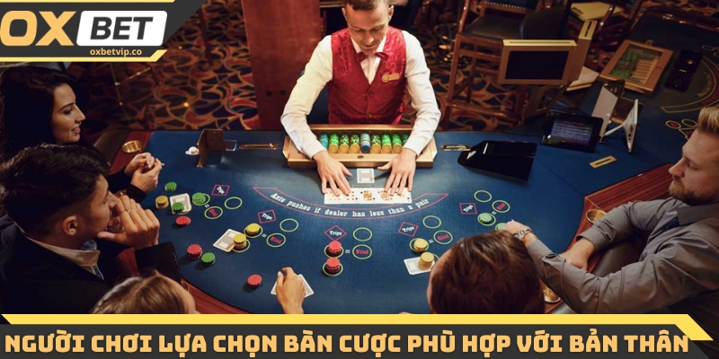 Người chơi lựa chọn bàn cược phù hợp với bản thân 